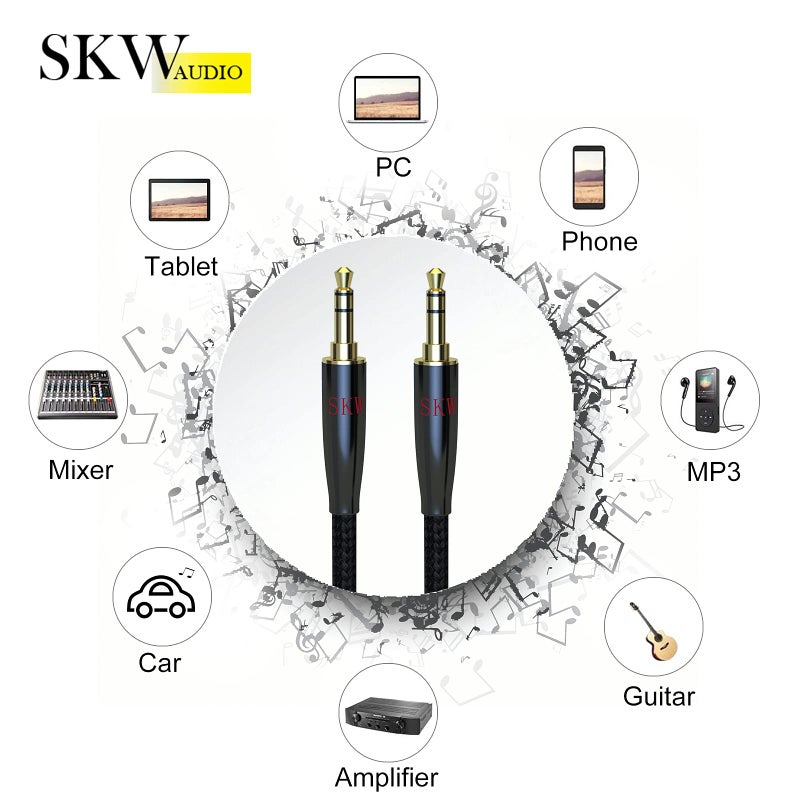 SKW Aux Cable for Car(Hi-Fi Sound),3.5 mm Stereo Audio Cable, 1/8â€³ Headphone Jack Cord for Home Stereo, iPhone, iPod, IPad, Echo Dot, Sony & More 3.2(1m) - Image 2
